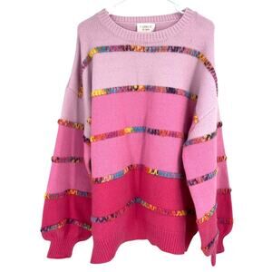 NEW Fantastic Fawn Boxy Oversized Ombre Pink Multi-Thread Sweater Women's Large